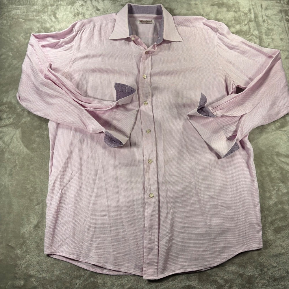 Weatherman Exclusive Mens Pink Textured Long Sleeve Button Down Dress Shirt 26.5